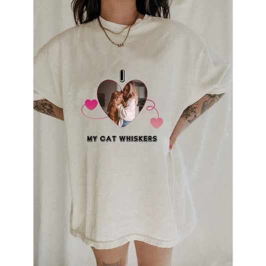 I Love My Cat Whiskers-Photo Personalized Custom Unisex T-shirt